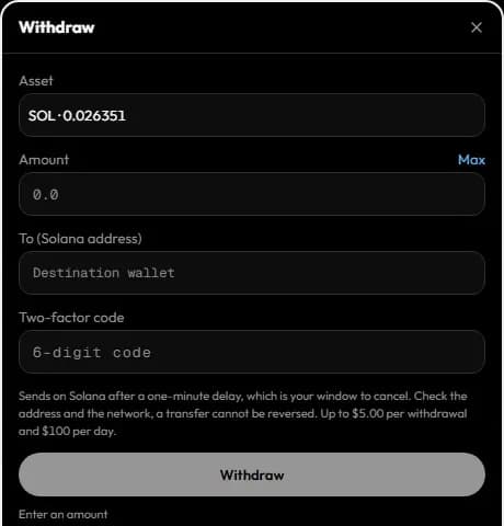Withdrawals ask for your two-factor code